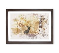 Deer Stag in an Autumn Forest Watercolour Framed Print | A2 Walnut Framed Wall Art | Ready to Hang | Modern Animal Picture | Living Room Bedroom Lounge Office
