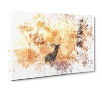 Deer Stag In An Autumn Forest Watercolour Modern Canvas Wall Art Print Ready to Hang, Framed Picture for Living Room Bedroom Home Office Décor, 30x20 Inch (76x50 cm)
