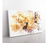 Deer Stag In An Autumn Forest Watercolour Modern Canvas Wall Art Print Ready to Hang, Framed Picture for Living Room Bedroom Home Office Décor, 60x40 cm (24x16 Inch)
