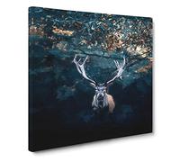 Deer Stag in the Forest Canvas Print | Gallery Wrapped 30mm Frame Wall Art | 14x14 inches | Ready to Hang | Abstract Animals Picture | Living Room Bedroom Lounge Office