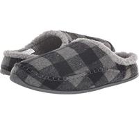 Deer Stags Mens Slippers, Grey/Black Plaid, 10 UK