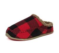 Deer Stags Mens Slippers, Red/Black Plaid, 12 UK