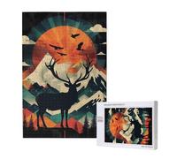 Deer Sunset Mountains Landscape Modern Art Geometric Personalised 1000 Piece Wooden Jigsaw Puzzle For Adults, Custom Portrait Picture