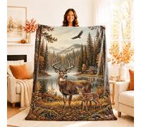 Deer Throw Blanket, Nature Rustic Fawn Eagle Fall Brown Furry Fuzzy Blankets Cozy Lightweight Decorative for Couch Sofa Bed Chair Office Lap 50x60 Inch