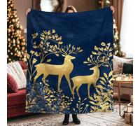 Deer Throw Blanket, Winter Nature Branches Leaves Winter Navy Fuzzy Blanket Compact Decorative Aesthetic for Couch Sofa Bed Car Chair Office Desk 40x60 Inch