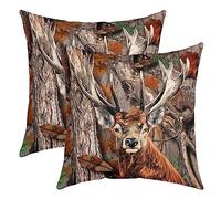 Deer Throw Pillow Covers Deer Antlers Pillow Cases Cushion Covers Set for Hunting Camping Decorative Throw PillowCases for Sofa Tree Branch Wild Animals 16"x16" Set of 2 Soft