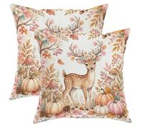 Deer Throw Pillow Covers Set of 2, Fanciful Rustic Pumpkins Mushroom Fall Orange with Hidden Zipper Cushion Covers Pillow for Living Room Bed Office Sofa Chair Decor 22x22 Inch
