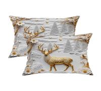 Deer Throw Pillow Covers Set of 2, Nature Elegant Flowers Trees Winter Gold with Hidden Zipper Cushion Covers Pillow for Living Room Bedroom Loft Office Car Decor 20x12 Inch