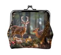 deer tree christmas print Cute Buckle Coin Purses Vintage Pouch Kiss lock Change Purse Wallets for Women Fashion, Black, One Size, Vintage