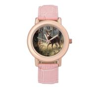 Deer Trees Leaves Moss Women’s Watch Quartz Wristwatch Analog with Leather Strap for Office