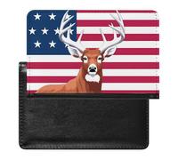 Deer U.S. Flag Passport Holder Travel Wallet Cover Case with Card Slot Organiser for Men Women