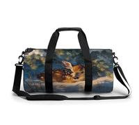 Deer Under Evergreen Tree in The Snow Travel Gym Bag for Women Men Cylindrical Duffle Bag Sport Workout Bag with Shoulder Strap