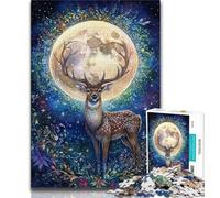 Deer Under The Moon JigsawPuzzle 1000 Pieces for Adults,Challenging To Complete But Fun And Humorous with Matching Poster And Trivia Sheet 50x75cm
