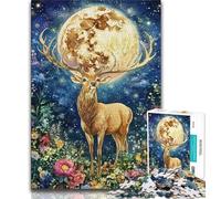 Deer Under The Moon Puzzles for Teenagers 1000 Pieces,Help The Brain Exercise Addictive Toys to Cultivate Patience Suitable for Couples 50x75cm