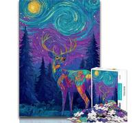 Deer Under The Night Sky Adult Jigsaw Puzzles 1000,Challenging Game And Family Play Wall Decoration Unique Birthday And Xmas Gifts 38x26cm