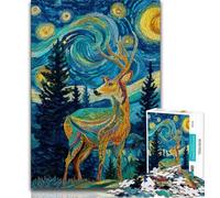 Deer Under The Night Sky Jigsaw Puzzles for Teenagers 1000 Pieces,Staycation Kill Time with Fully Interlocking Randomly Shaped Pieces 38x26cm