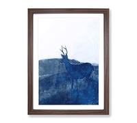 Deer Upon The Hill Painting Modern Framed Print | A3 Walnut Framed Wall Art | Ready to Hang | Modern Animal Picture | Living Room Bedroom Lounge Office
