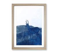 Deer Upon The Hill Painting Modern Framed Wall Art Print, Ready to Hang Picture for Living Room Bedroom Home Office Décor, Oak A4 (34 x 25 cm)