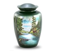 Deer Urn - Full Size Deer in Forest Scene Cremation Urn - Adult Nature-Themed Urns for Men and Women - Forest Green Funeral and Memorial Urns for Human Ashes Upto 210 Lbs with Velvet Bag (Large)