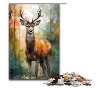 Deer Watercolors Piece Jigsaw Puzzles for Adults Wooden Jigsaw Puzzles Home Activity for Holidays Birthdays And Family Game Nights 1000 PCS(75x50cm)