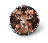 Deer Wearing Flowers Badge,Comfort Light in Weight Round Emblem Cute Funny Decor Brooch Smooth Does Not Fade Badges for Hats Jackets Coat Shirt