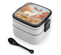 Deer Wearing Flowers Bento Box 1000ml Leak Proof Lunch Container with Removable Dividers & Spoon - BPA-Free PP Stackable Lunch Box for Work, Office, Picnic, Travel, Dining Out