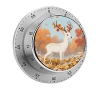 Deer Wearing Flowers Kitchen Timer 60 Minute Visual Wind Up Timers Indoor Mechanical Timers with Magnetic Base Stainless Steel Timer for Home Cooking Time Management Tool