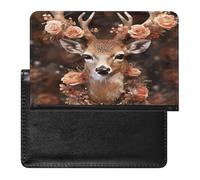 Deer Wearing Flowers Passport Holder PU Leather Slim Passport Cover with Card Slots Travel Document Holder Cover