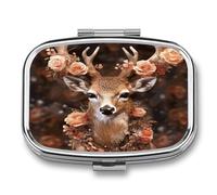 Deer Wearing Flowers Pill Box Medicine Pill Organizer Small Pill Case Travel Pill Container Portable Pill Case for Pocket 2 Compartment Pill Holder Pill Boxes for Travel