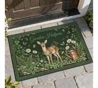 Deer Welcome Door Mat, Nature Rustic Watering Can Daisies Spring Green Non-Slip Dirt Trapper Back Doormat Outdoor Decor for Front Door Entryway Patio 29x17 Inch