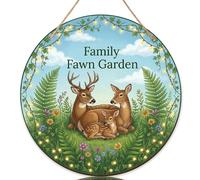 Deer Welcome Sign for Front Door, Nature Rustic Fawn Fern Spring Green Wood Welcome to Our Home Front Door Sign Hanging Decor for Home Set of 1