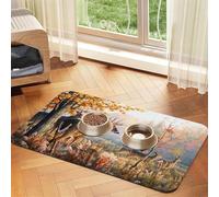 Deer Wildlife Art Patterned Pet Feeding Mat with Water-Absorbing PU Top & Rubber Base - Anti-Slip Dog Cat Food Mat for Cats, Dogs & Pets, 40x60cm
