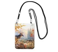 Deer Wildlife Art Print Crossbody Bag For Women, Mini Phone Purses, Cute Phone Wallet, For Hiking Travel Gift