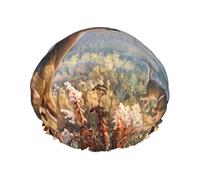 Deer Wildlife Art Print Shower Essentials Bonnet For Women, Large Washable Elastic Band Bath Hair Wrap Shower Cap