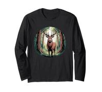 Deer Wildlife Trees Outdoors Nature Retro Forest Vintage Long Sleeve T-Shirt