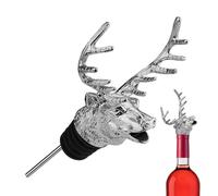 Deer Wine Pourer - Creative Animal Bottle Stopper, Vintage Head Spout, Artistic Bar Accessory with Chrome Finish | Novelty Gift for annivrsary Celebration Dinner Party, Reusable Aerator Stopper Red