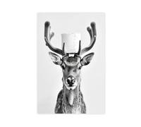 Deer With A Toilet Paper Roll on The Head,able Bathroom, Funny Bathroomt, Vintage Animal Photo, Deer Humor, AI Canvas Poster Wall Art Decor Print Picture Paintings for Living Room Bedroom Decoration 2