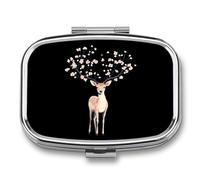 Deer with Antlers Cherries Flowers Mini Pill Box Portable Vitamins Organizer 2 Compartment Square Pills Case for Pocket Purse