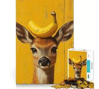 Deer with Banana Hat Painting 1000 Piece Jigsaws for Teenagers Brain Calisthen Stress Less Pattern Assemble Home Art (38x26cm)