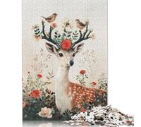 Deer with Birds Botanical Jigsaw Puzzles Puzzles for Adults Kids. 1000 Piece Great Gifts Challenge Toy Educational Games Home Decoration for Educational Games Gifts 1000pcs (75x50cm)