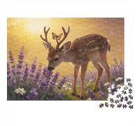 Deer with Butterfly 1000 Piece Jigsaw Puzzle Deer Eating Purple Flowers for Adults Educational Game Beautiful Decoration Difficult Challenging Birthday Gifts 70x50cm
