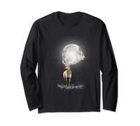 Deer with Flower Wreath on Stag Head Wearing Large Full Moon Long Sleeve T-Shirt