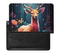 Deer with Flowers in Night Passport Holder Travel Wallet Cover Case with Card Slot Organiser for Men Women