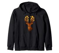 Deer with Mushroom Antlers Whimsical Forest Illustration Zip Hoodie