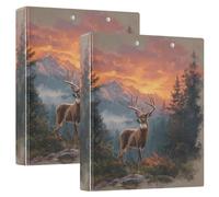 Deer with Orange Sunset 3 Ring Binders 1.5 Inch Clear View Three Ring Binders Versatile Binder Fits 200 Sheets 2 Pack