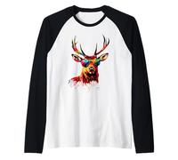 Deer with Sunglasses Antlers Hunting Stag Reindeer Red Deer Raglan Baseball Tee