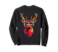Deer with Sunglasses Antlers Hunting Stag Reindeer Red Deer Sweatshirt
