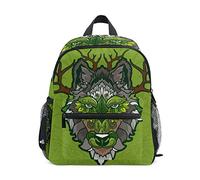 Deer Wolf Green Toddler Backpack Bookbag Mini Shoulder Bag for 1-6 Years Travel Boys Girls Kids with Chest Strap Clip Whistle