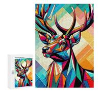 Deer Wpap Pop Art Colorful - Wooden Brain Teaser for Adults, 300 PCS, Year-End Present - for Quiet Evenings And Focused Play