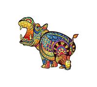 Deerbird Lovely Hippo Shape Wooden Puzzles, Unique Irregular Animal Shape Puzzles, Challenge Hidden Patterns Patience Education Puzzles, 300 Pieces 13.27X14.96 inch, Large